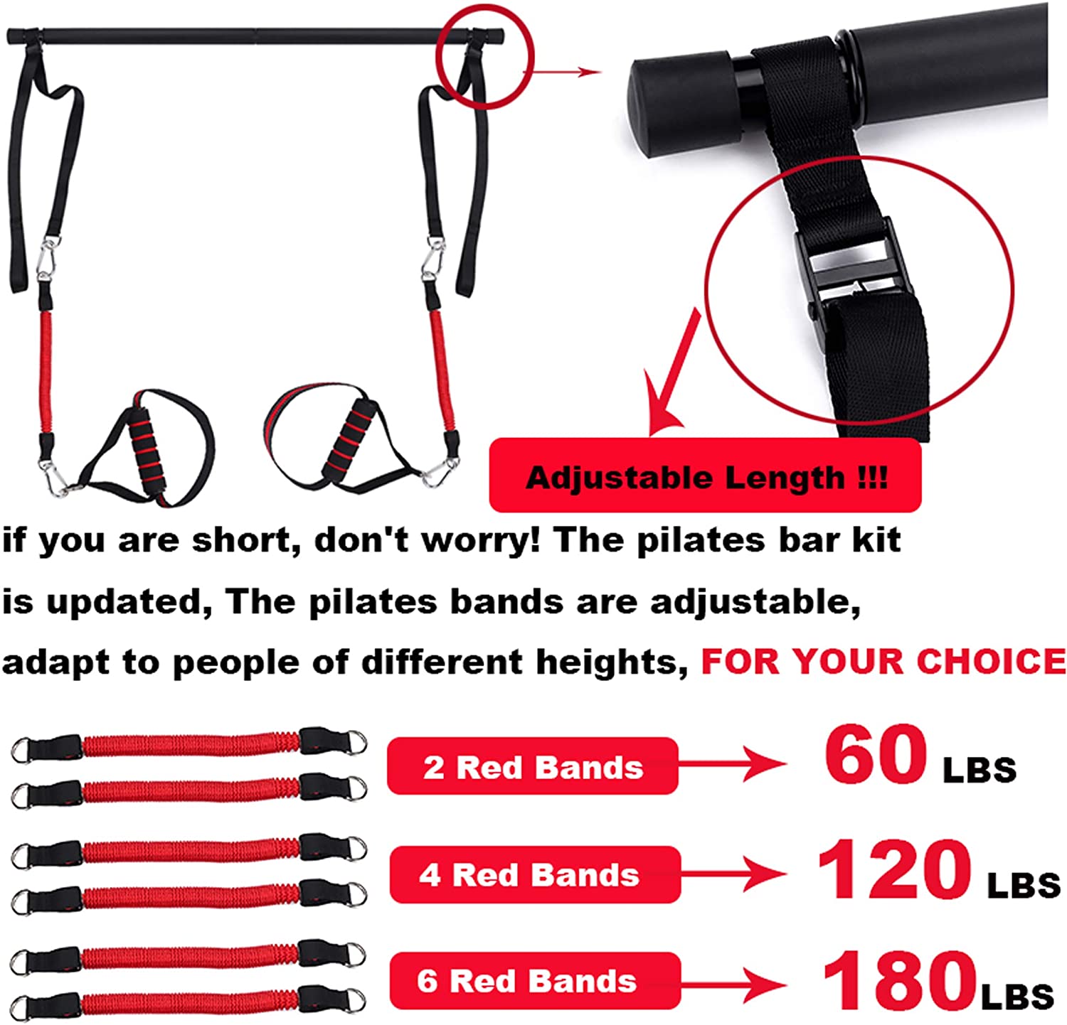 Adjustable Pilates Bar Kit with Resistance Band, Yoga Pilates Stick – TOPBWH