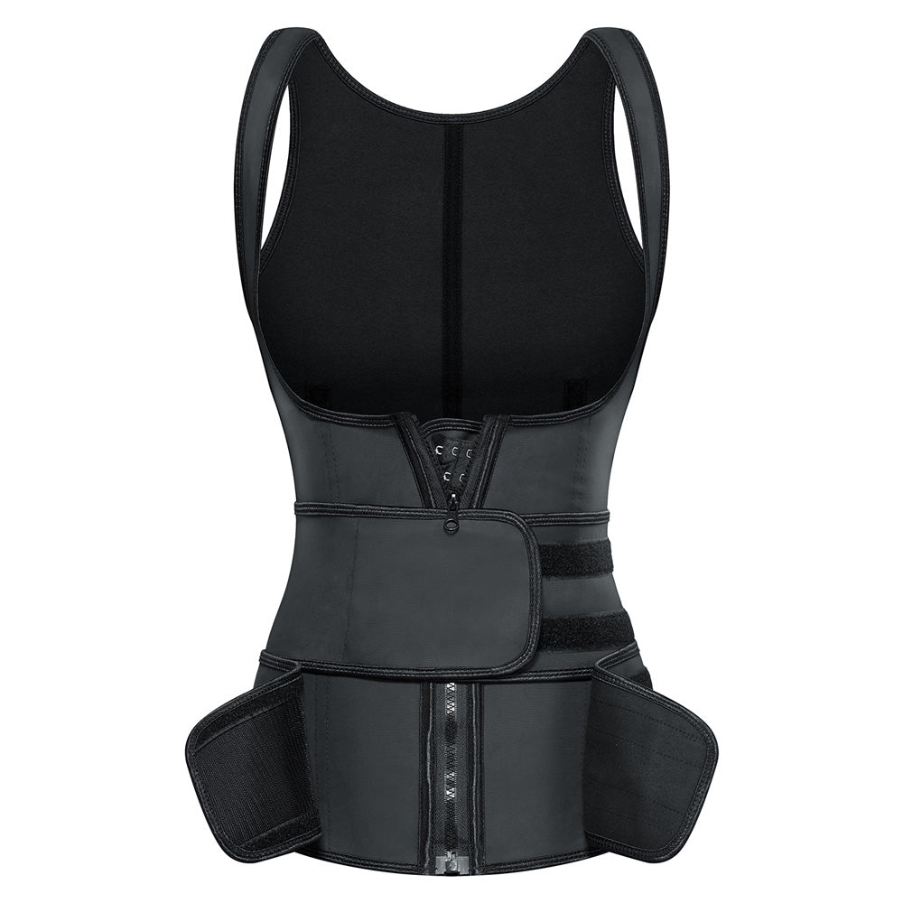 Nebility Women Waist Trainer Corset Zipper Vest Body Shaper Cincher Tank  Top with Adjustable Straps (XL, Black)
