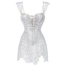 Off White Ivory Gothic Burlesque Bridal Corset Floral Embroidered Lace Trim  & Side Skirts - Leopard & Lace Australia