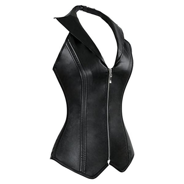  Latex Rubber Corset Steampunk Front Zipper with Buckle
